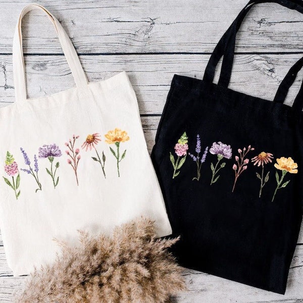 Wildflower Tote Bag, Floral Tote Bag, Aesthetic Tote Bag,Mother Tote Bag,Flower Tote Bag,Mothers Day Gift,Boho Tote Bag,Bridal Gift Tote Bag