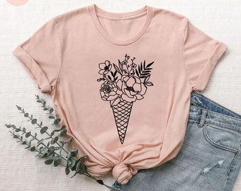 Ice Cream Shirt,Boho Floral Tshirt,Ice Cream Shirt Women,Gift for Moms,Cute Summer Tee,Summer Shirt,Ice Cream Birthday Tee,Ice Cream Cone