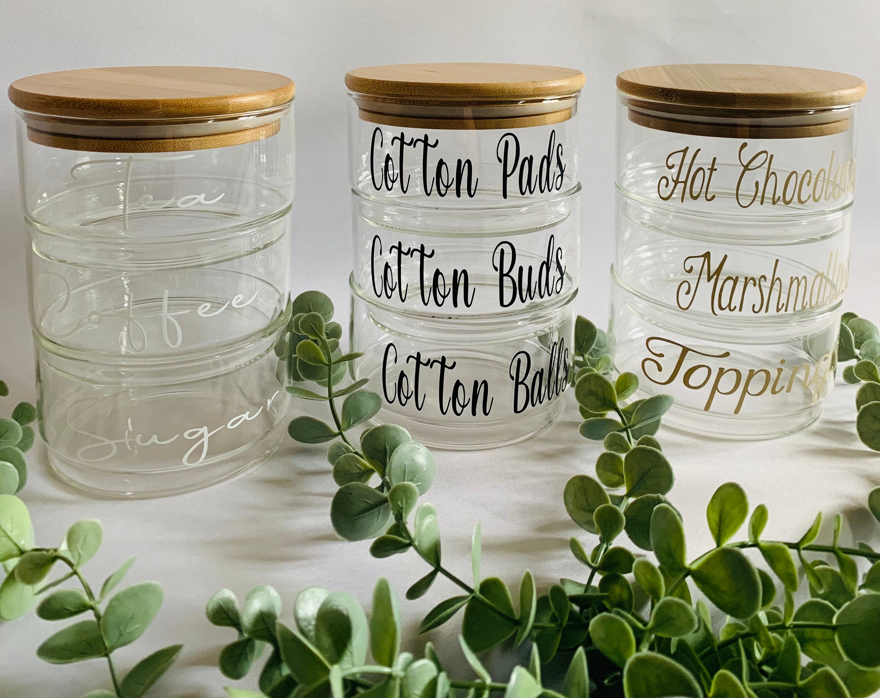 Personalised 3 Tier Glass Stacking JarBamboo LidStorage Etsy
