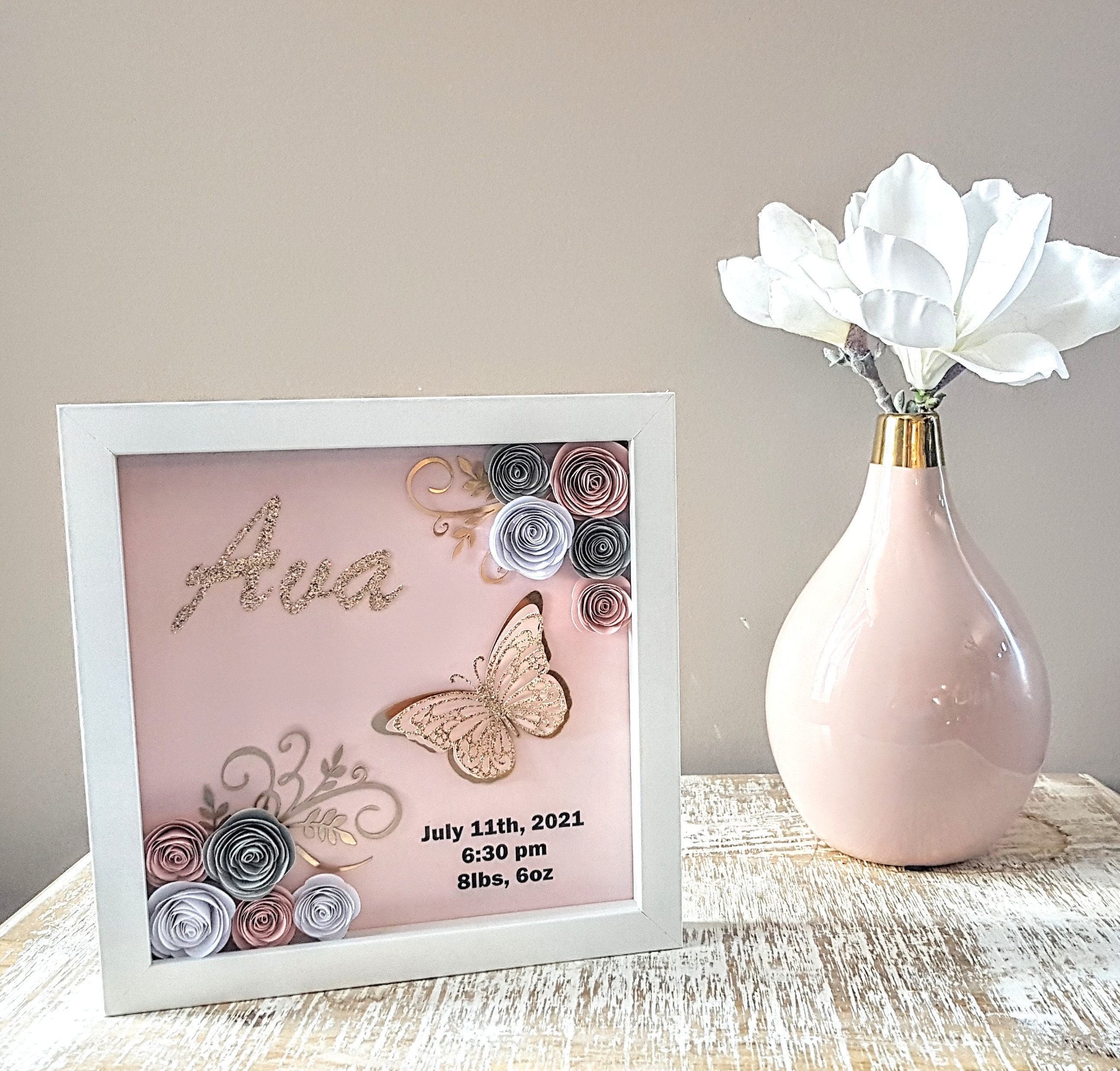 New Baby Gift Nursery Decor Name Shadow Box Girls Bedroom Etsy