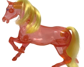 BAILANTE SOL She-Ra He-Man Caballo de Cristal Rosa Translúcido Juguete Infantil Vintage de los años 80
