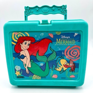 Vintage 90s Disney THE LITTLE MERMAID Thermos Lunchbox Shell Handle Ariel Retro