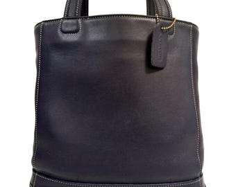 COACH BLEEKER Bolso tote tipo cubo de cuero negro n.° 9035 Vintage años 90 con etiqueta de mano EUC