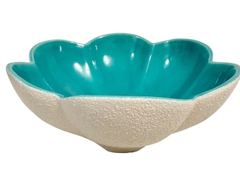 Royal Haeger 50s MCM VTG Turquoise Scalloped Bowl Mid Century Modern Blue USA 8"