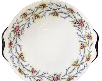 Plato para pastel de porcelana fina Royal Albert Heather Bell con borde plateado, fabricado en Inglaterra, estilo vintage, 9,5 pulgadas.