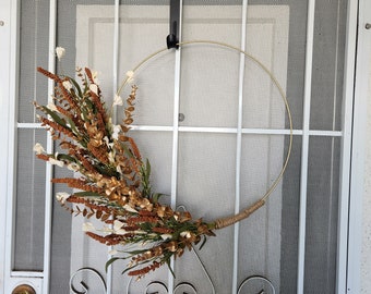 Everyday Hoop Wreath- Modern hoop Wreath, neutral decor- Gold Hoop Wreath, Minimalist decor- modern day decor- wreath alternative