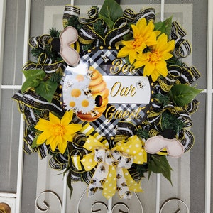 Corona de abeja, nuestra corona de invitados, Decoración de abejorro con dalias amarillas, Tema de abeja de miel, Regalos personalizados para mamá, Corona de primavera