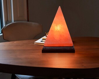 ApexGlobal Himalayan Pink Salt Lamp - Pyramid, Individually Hand Crafted Himalayan Pink Salt Lamps, Amber Glow, Wooden Base Best Gift Item