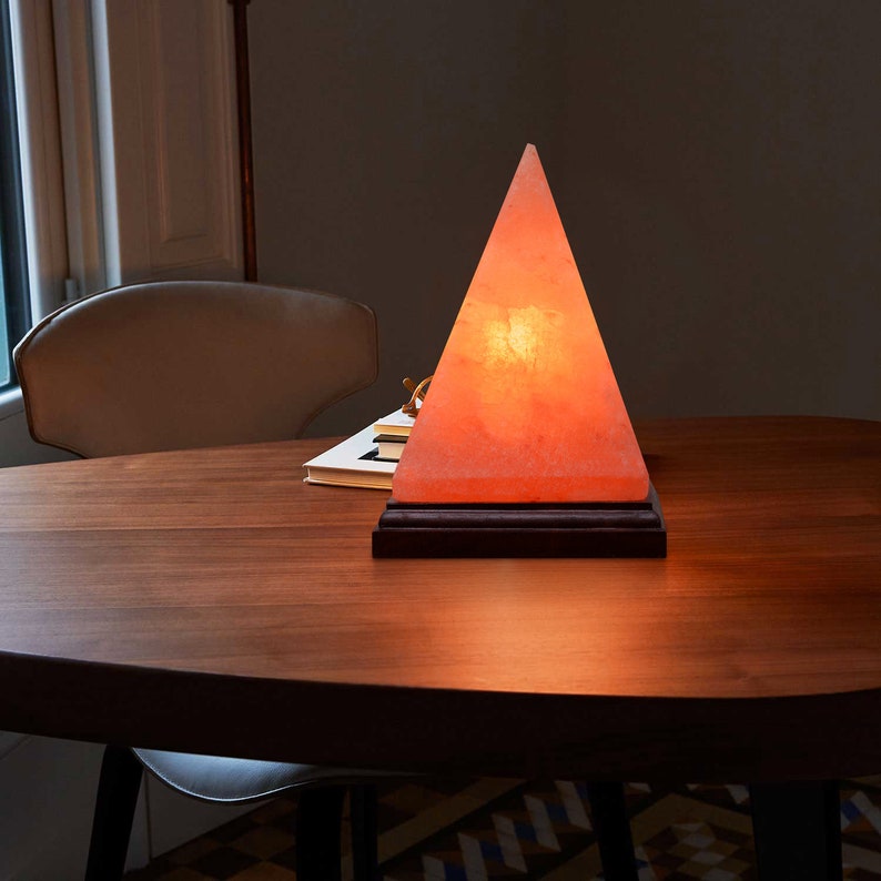 ApexGlobal Himalayan Pink Salt Lamp Pyramid, Individually Hand Crafted Himalayan Pink Salt Lamps, Amber Glow, Wooden Base Best Gift Item image 1