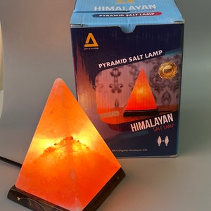 ApexGlobal Himalayan Pink Salt Lamp Pyramid, Individually Hand Crafted Himalayan Pink Salt Lamps, Amber Glow, Wooden Base Best Gift Item image 3