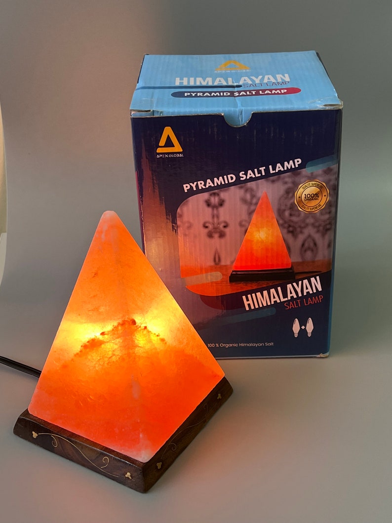 ApexGlobal Himalayan Pink Salt Lamp Pyramid, Individually Hand Crafted Himalayan Pink Salt Lamps, Amber Glow, Wooden Base Best Gift Item image 3