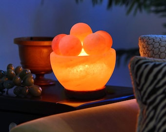 ApexGlobal Himalayan Fire Bowl Salt Lamp with 6 Massage Balls Premium Quality with Dimmer Switch Extra Bulb 6 inches 8 lbs Best Gift Item