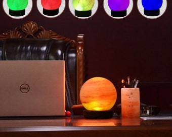 ApexGlobal Himalayan USB Globe Salt Lamp, Multicolored, Wood Base Handcraft Natural Amazing Gift, Color Cycling Rainbow