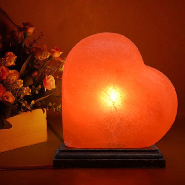 ApexGlobal Heart Shaped Individually Hand Crafted Himalayan Pink Salt Lamp Amber Glow Wooden Base with Dimmer Switch  & Bulb Best Gift Item