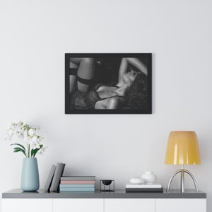 Burlesque Girl, Retro PinUp Girl Framed Photo, Gift for Him, Room Decor, Black an White Photography Framed Horizontal Poster image 2
