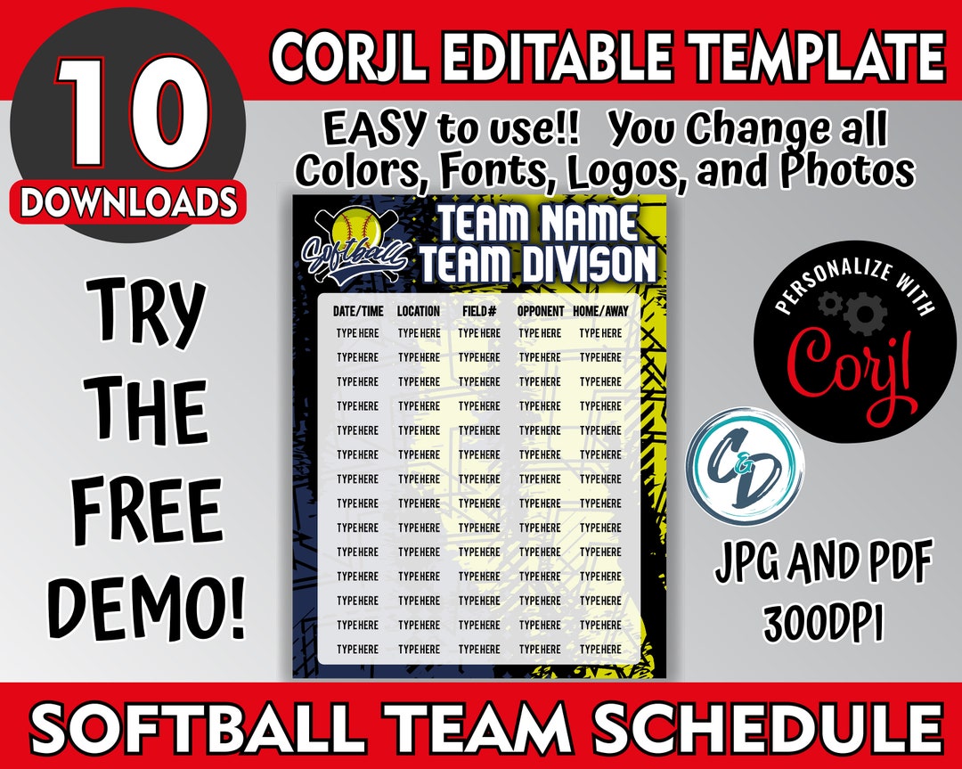 EDITABLE and PRINTABLE Softball Game Schedule Template Custom - Etsy