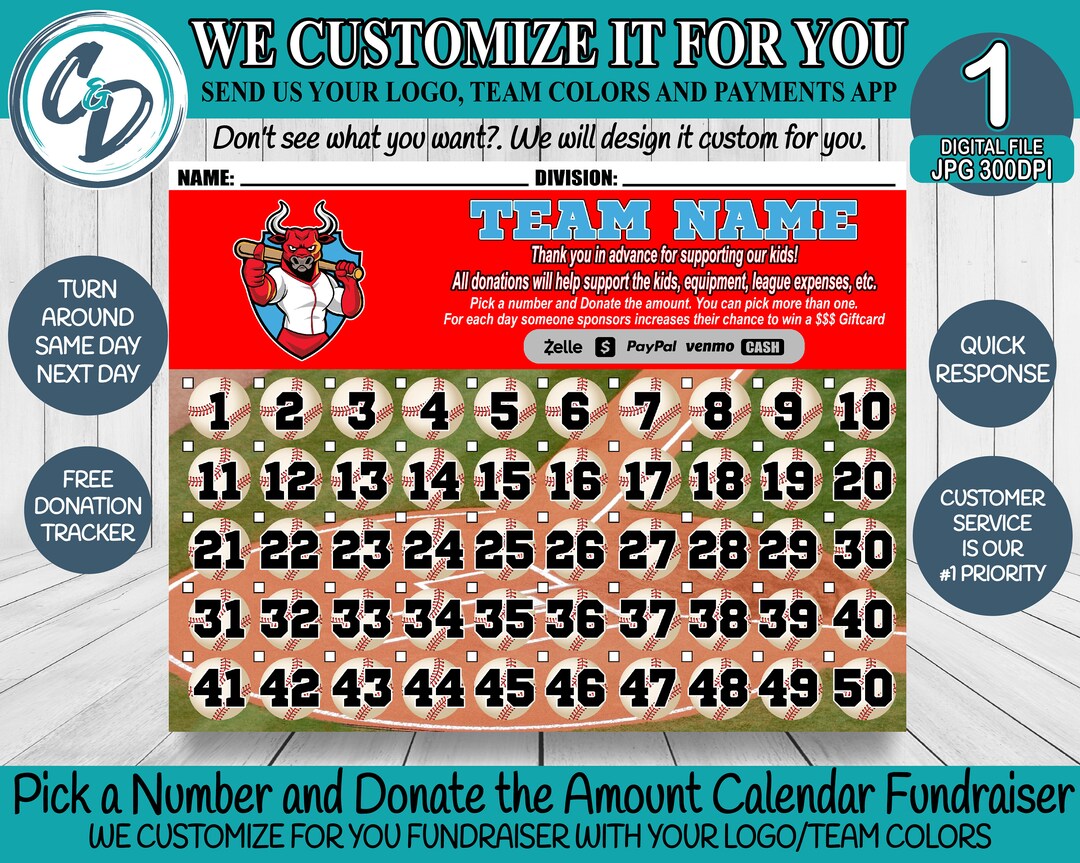 Baseball Fundraiser Donate the Amount Donation Baseball Etsy