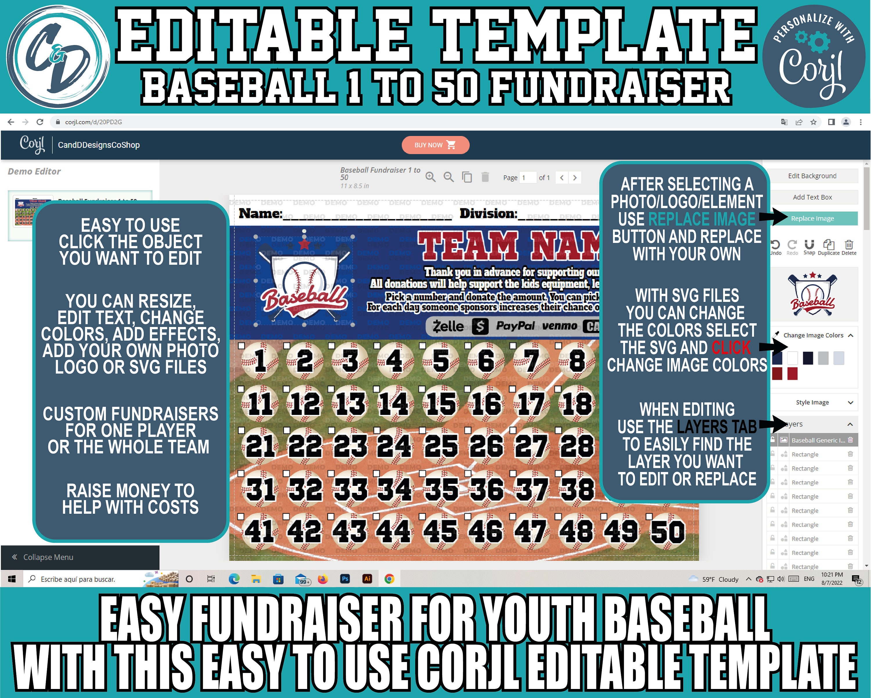 EDITABLE and PRINTABLE Baseball Fundraiser Pick a Number Etsy
