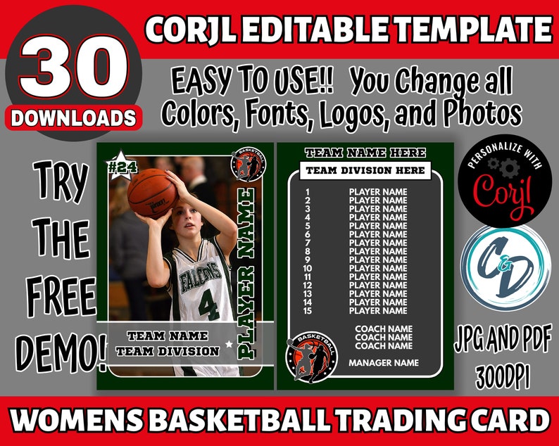 EDITABLE and PRINTABLE Womens Basketball Trading Card Etsy