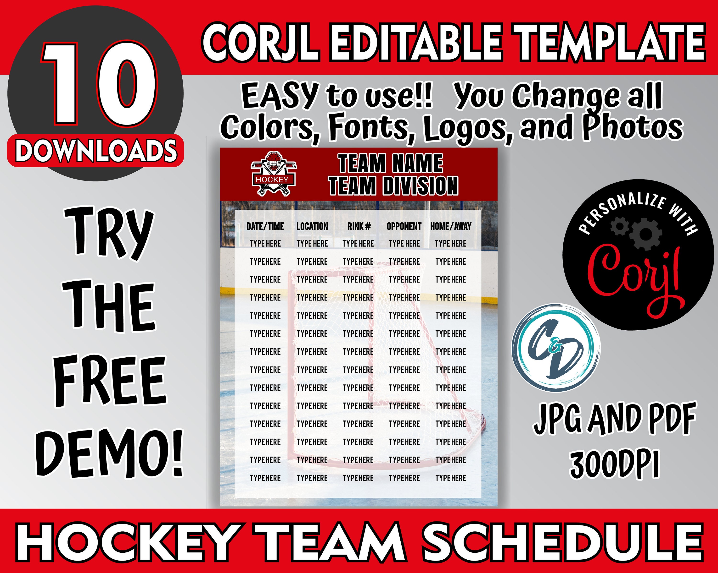 EDITABLE and PRINTABLE Hockey Game Schedule Template Custom Etsy
