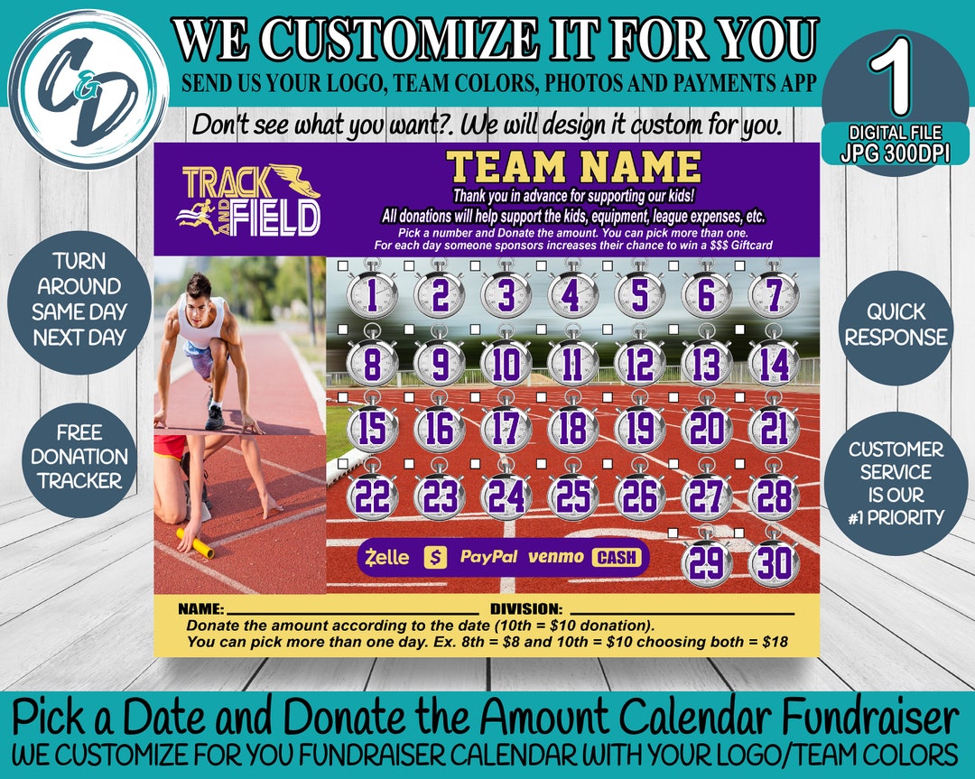 Track and Field Fundraiser Calendar 2022 Pick a Date Donation Etsy