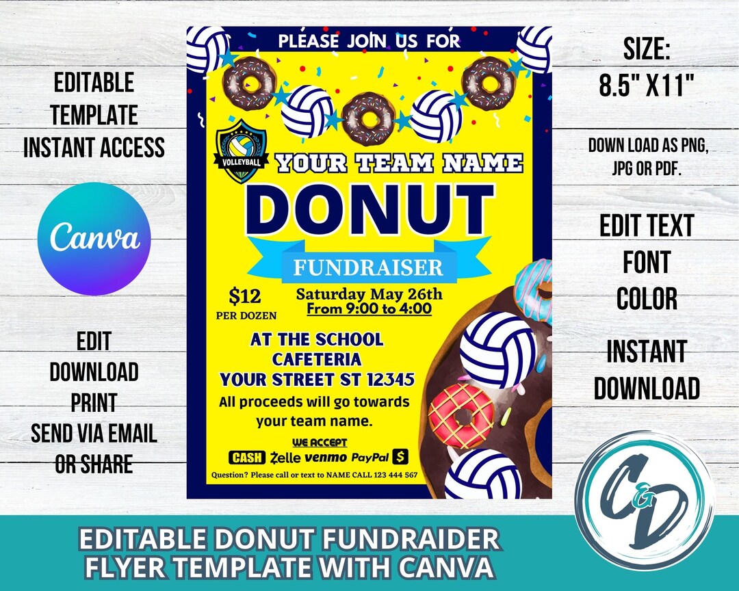 Volleyball Donut Fundraiser Flyer Printable Volleyball Donut Etsy