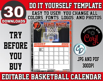 Editable Basketball Calendar - Etsy