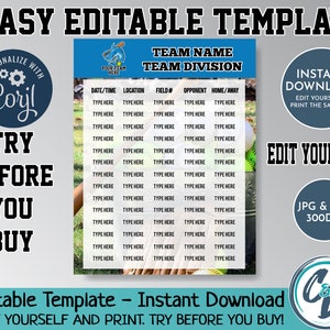EDITABLE and PRINTABLE Softball Game Schedule Template Custom - Etsy
