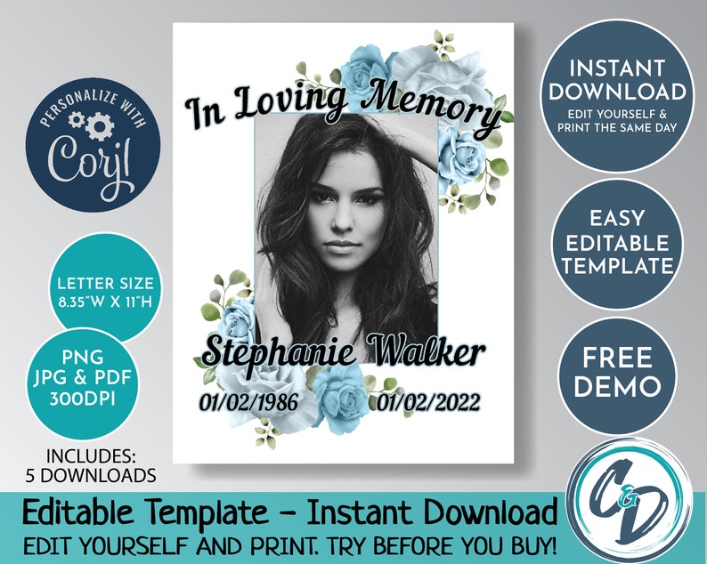 EDITABLE and PRINTABLE in Loving Memory Template in Memory Etsy EDITABLE and PRINTABLE in Loving Memory Template in Memory Etsy