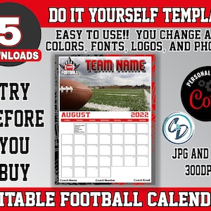 EDITABLE and PRINTABLE Football Calendar Schedule Template - Etsy