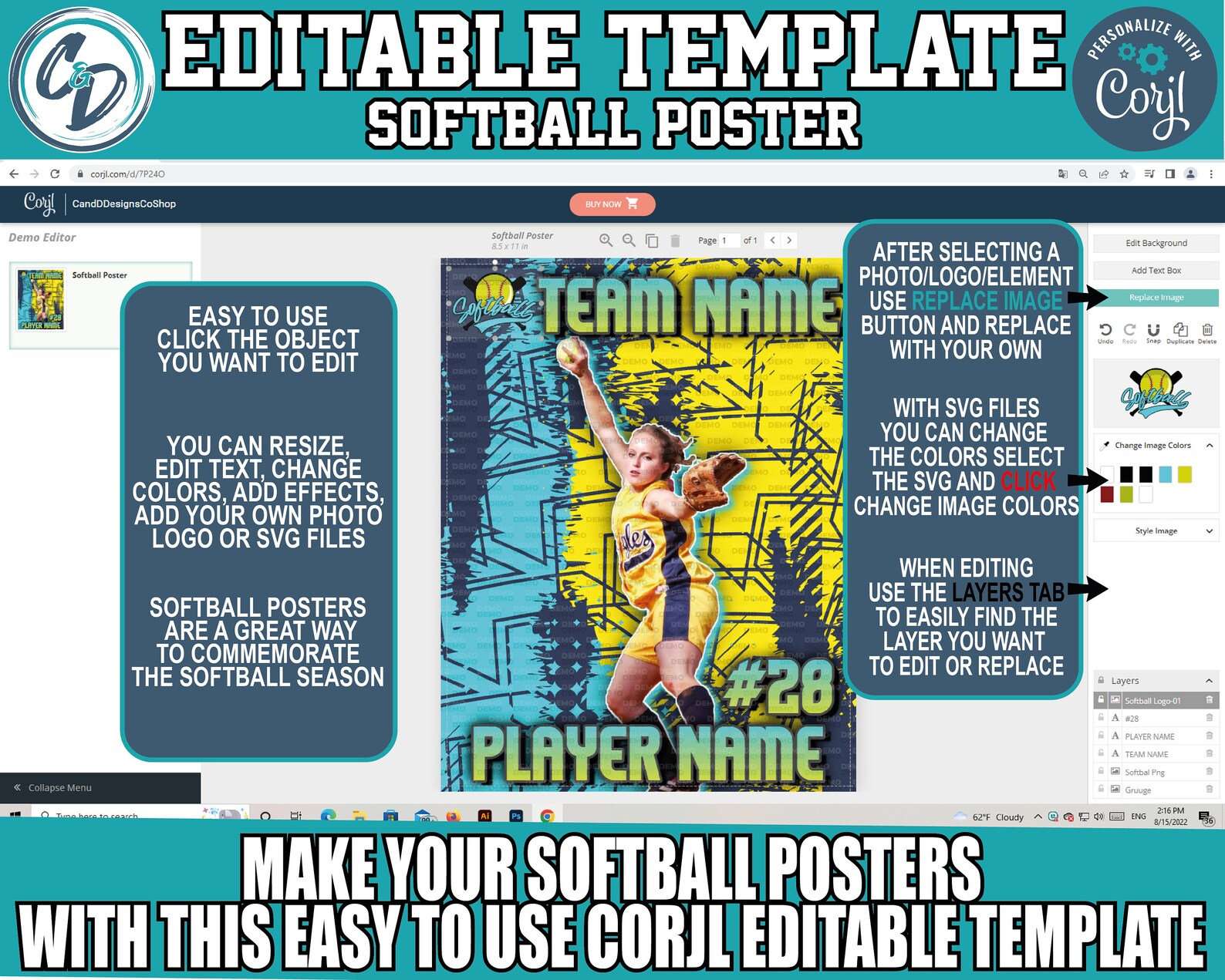 EDITABLE and PRINTABLE Softball Poster Template Custom Sports - Etsy