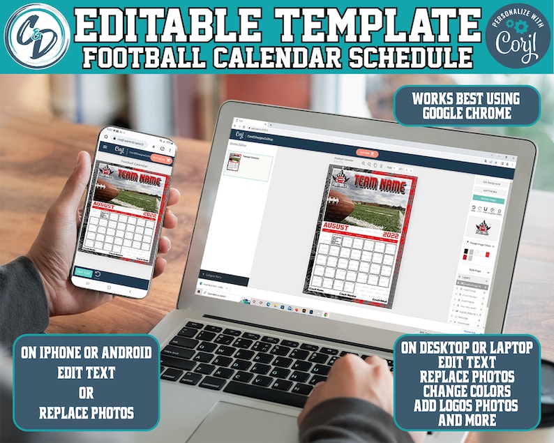 EDITABLE and PRINTABLE Football Calendar Schedule Template - Etsy