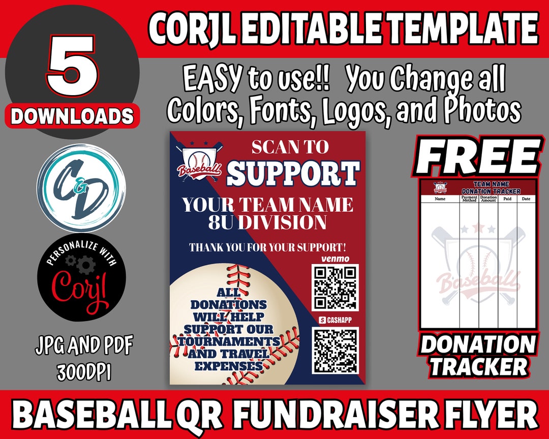 EDITABLE and PRINTABLE QR Code Baseball Fundraiser Qr Code Etsy