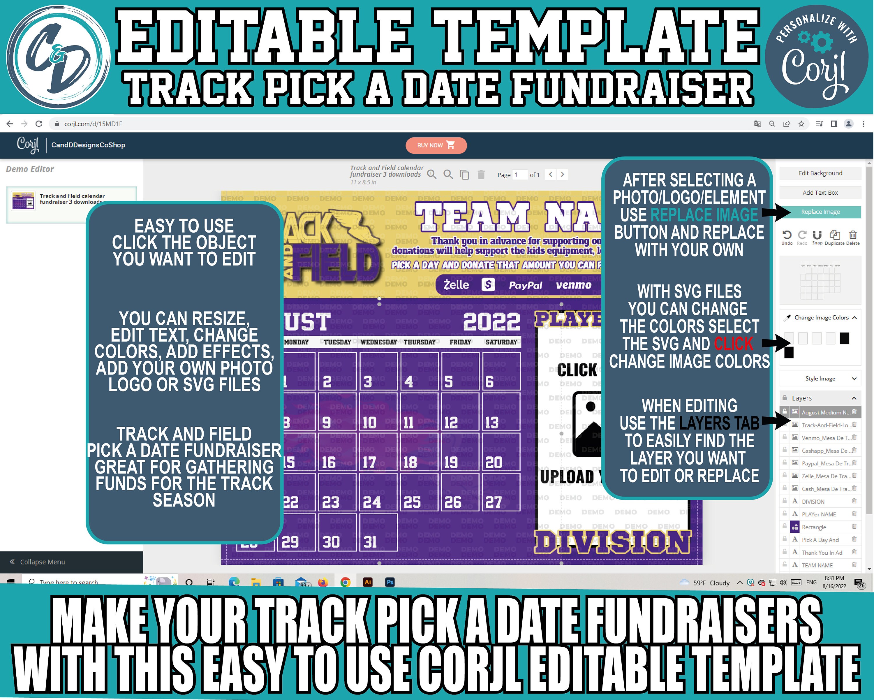 EDITABLE and PRINTABLE Track and Field Calendar Fundraiser Etsy