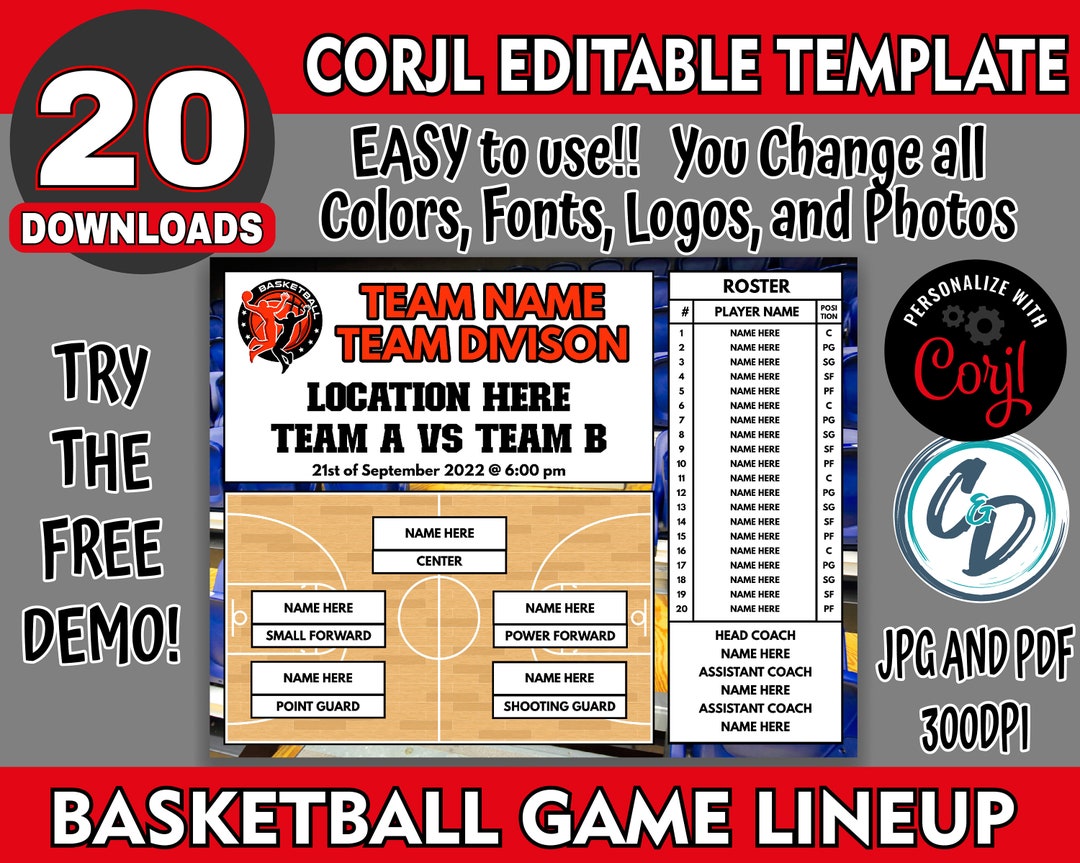 EDITABLE and PRINTABLE Basketball Lineup Maker Custom Lineup Etsy