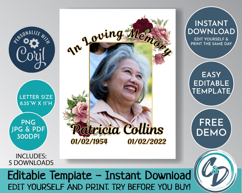 EDITABLE and PRINTABLE in Loving Memory Template in Memory Etsy EDITABLE and PRINTABLE in Loving Memory Template in Memory Etsy