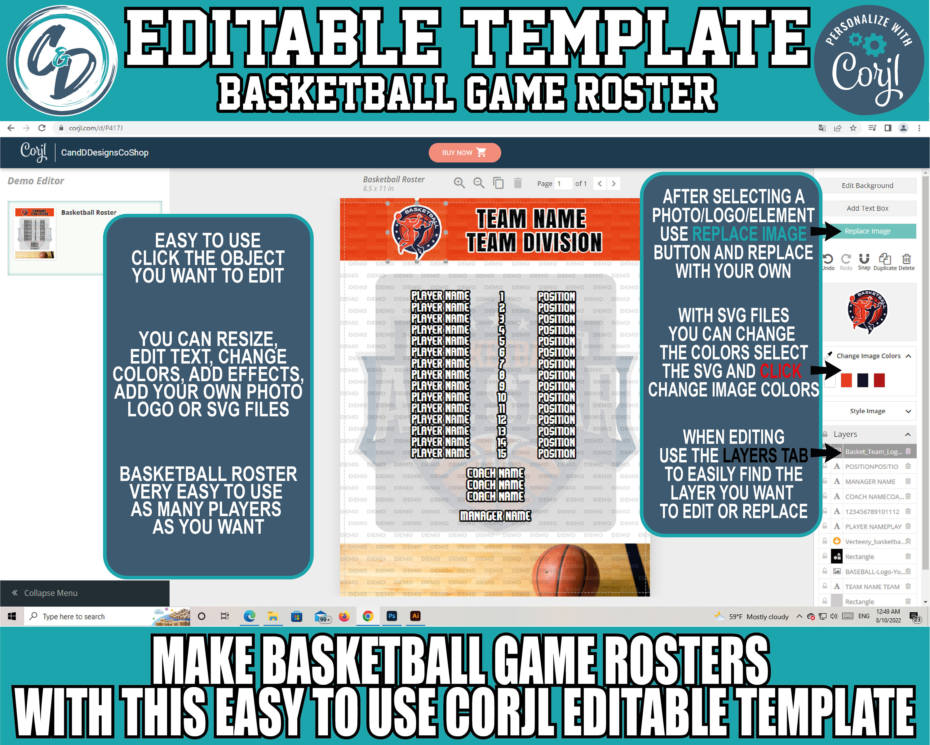 EDITABLE and PRINTABLE Basketball Roster Sheet Template Etsy