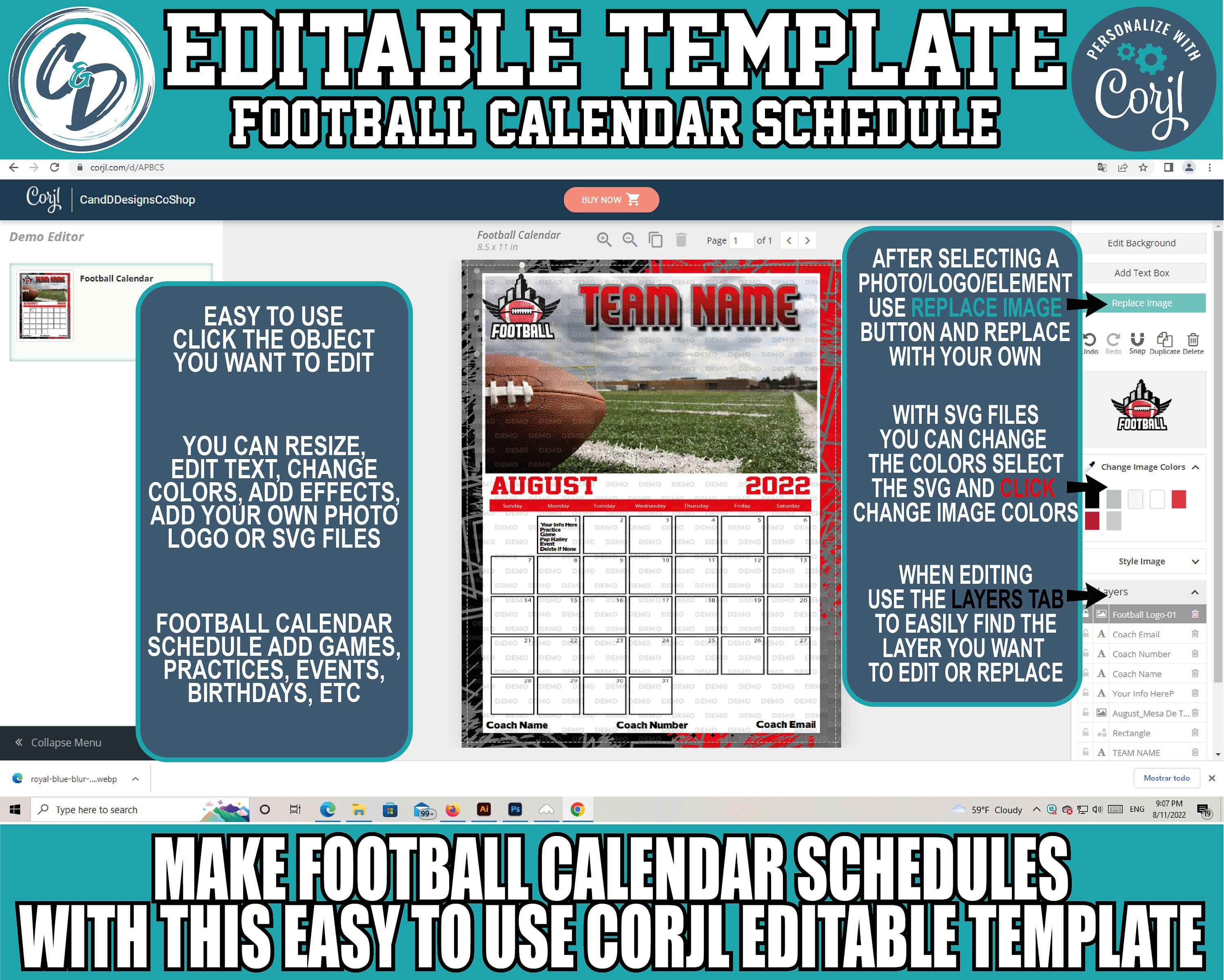 EDITABLE and PRINTABLE Football Calendar Schedule Template Etsy