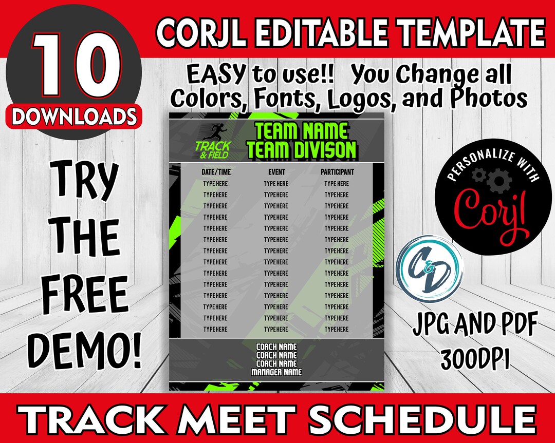 EDITABLE and PRINTABLE Track and Field Meet Schedule Template Etsy