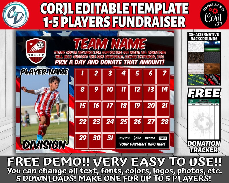 EDITABLE and PRINTABLE Soccer Calendar Fundraiser 15 Etsy Canada