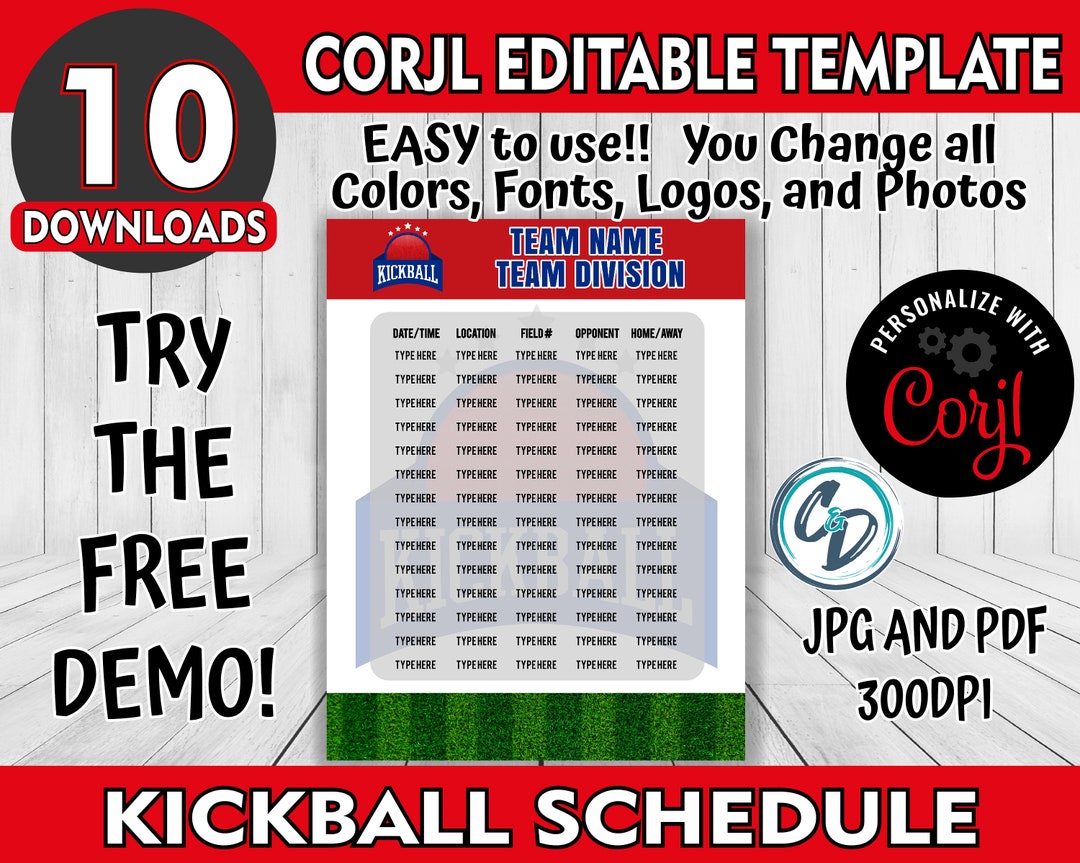 EDITABLE and PRINTABLE Kickball Game Schedule Template Custom Etsy