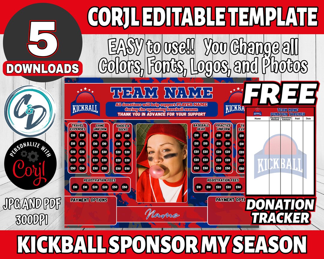 EDITABLE and PRINTABLE Kickball Sponsor My Season Fundraiser Etsy