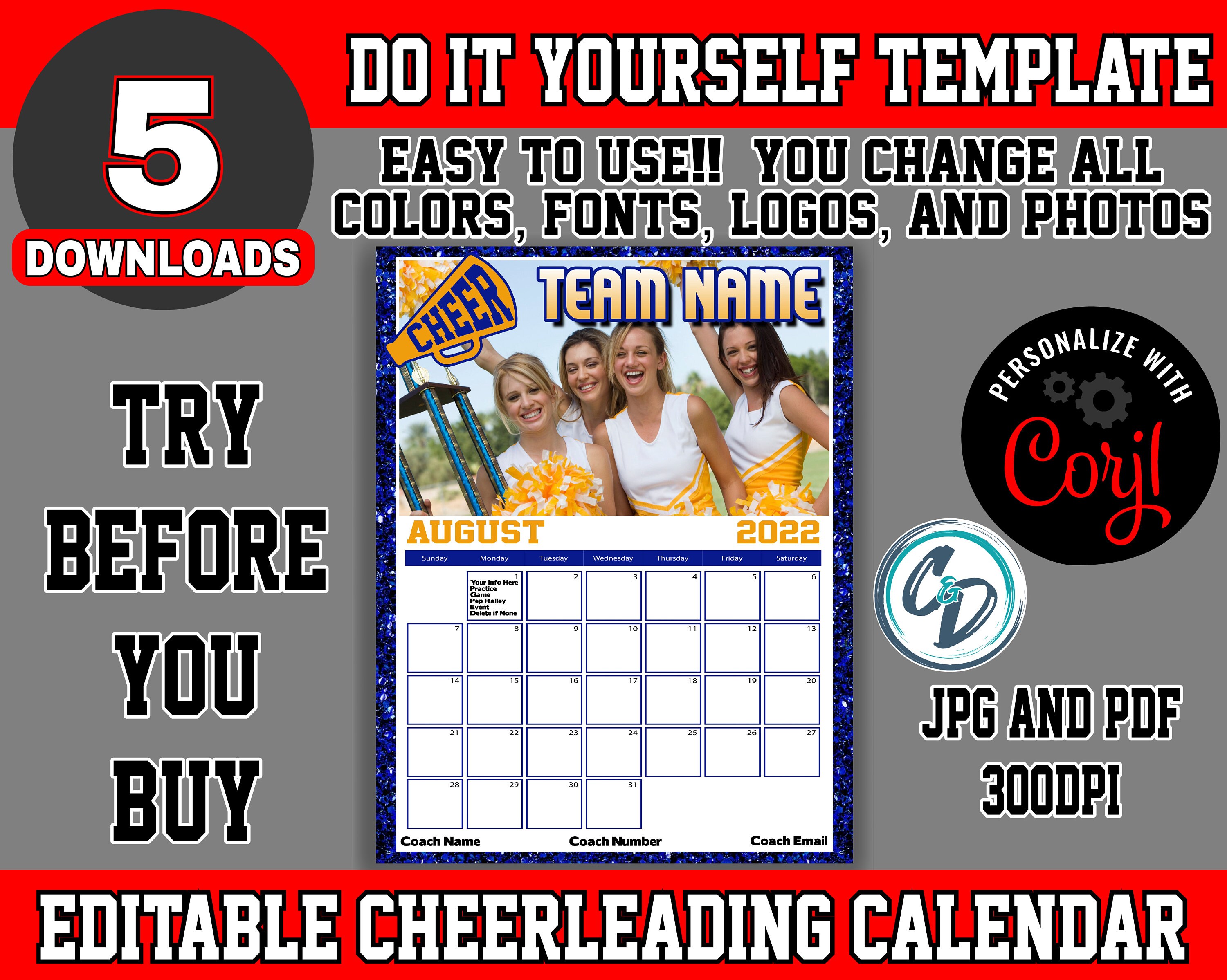EDITABLE and PRINTABLE Cheer Calendar Schedule Template Etsy