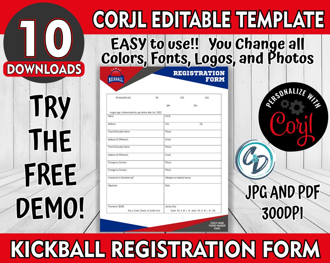 EDITABLE and PRINTABLE Kickball Registration Form Template Etsy