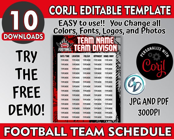 EDITABLE and PRINTABLE Football Game Schedule Template Custom - Etsy
