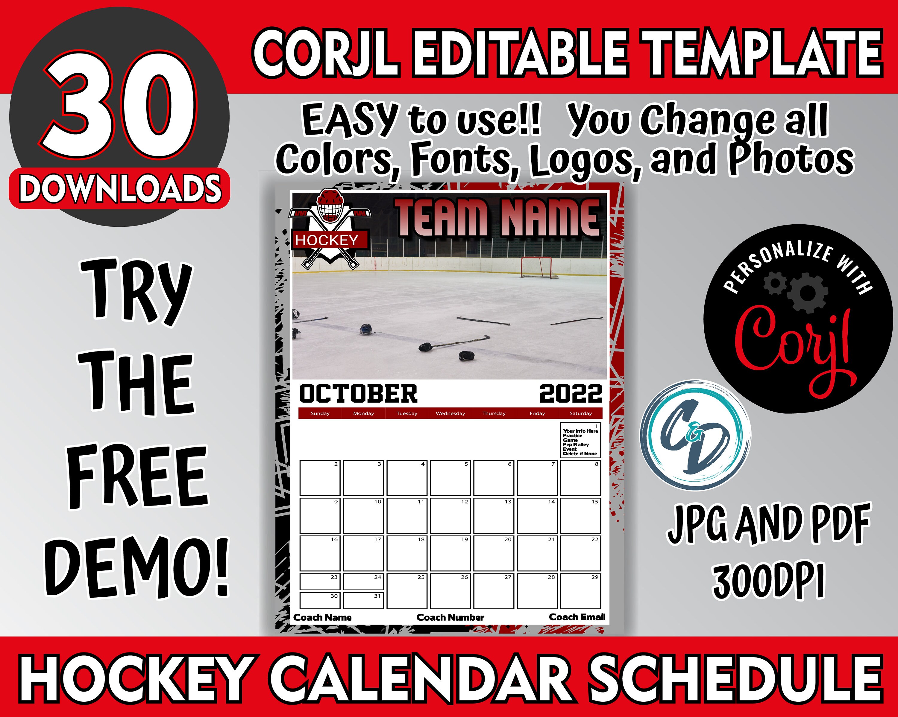 EDITABLE and PRINTABLE Hockey Calendar Schedule Template Etsy