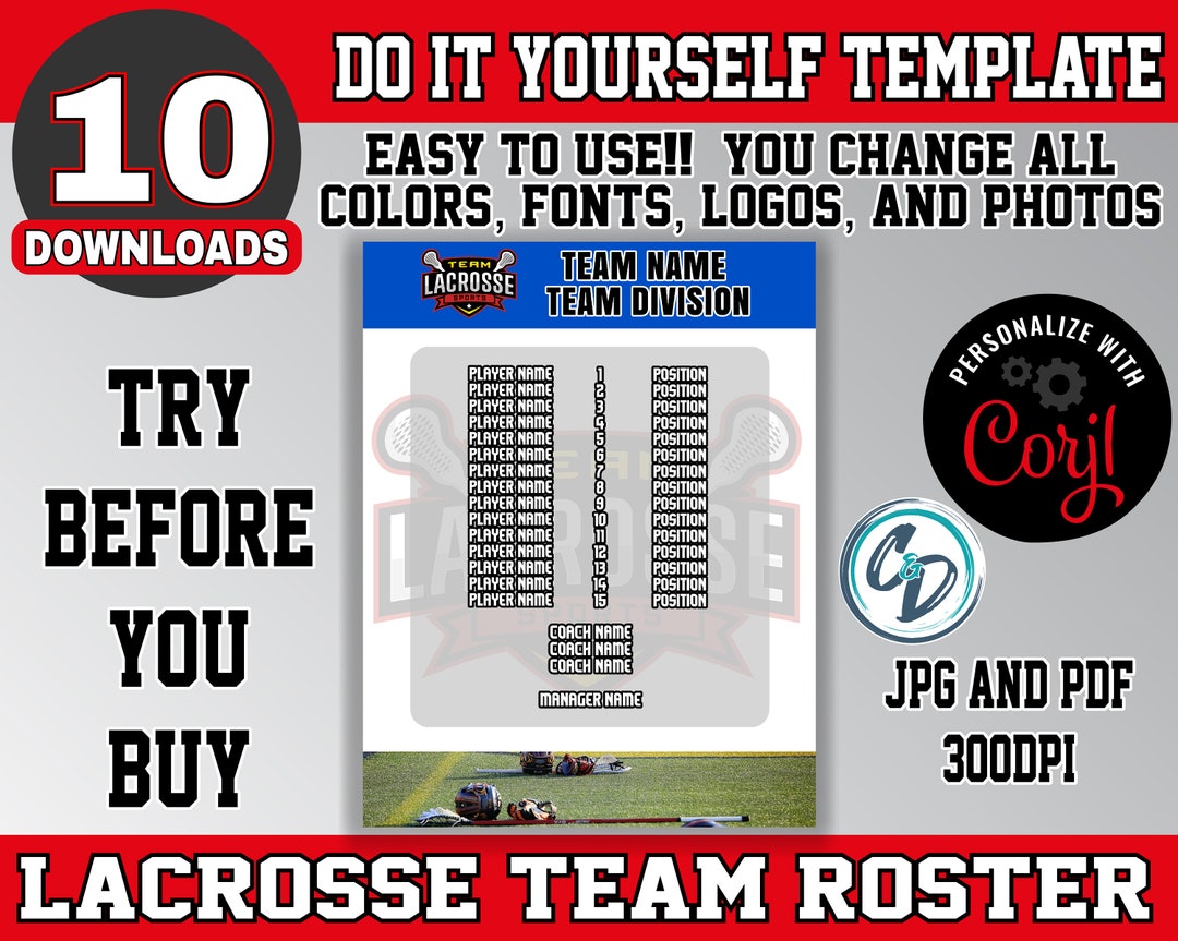 EDITABLE and PRINTABLE Lacrosse Roster Sheet Template Custom - Etsy