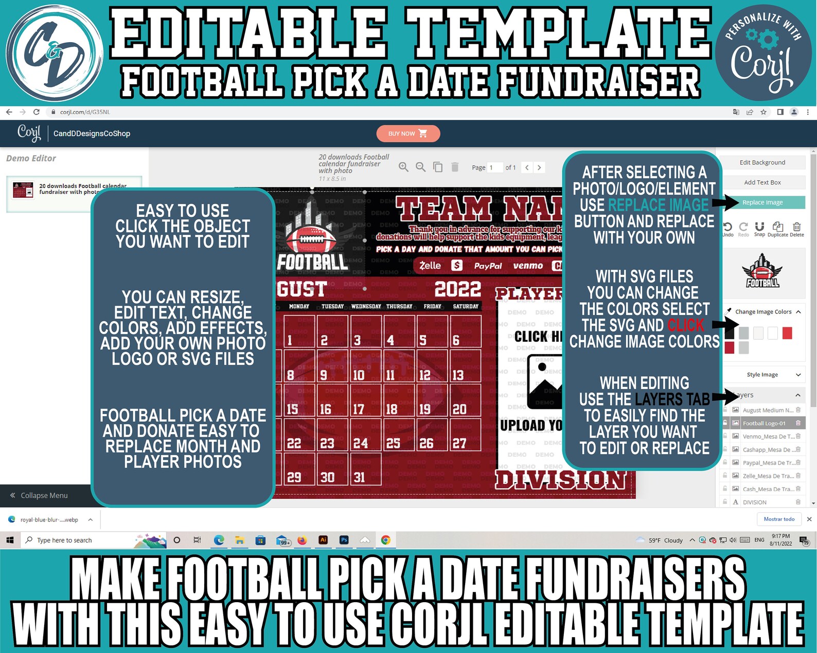 EDITABLE and PRINTABLE Football Calendar Fundraiser Football Etsy