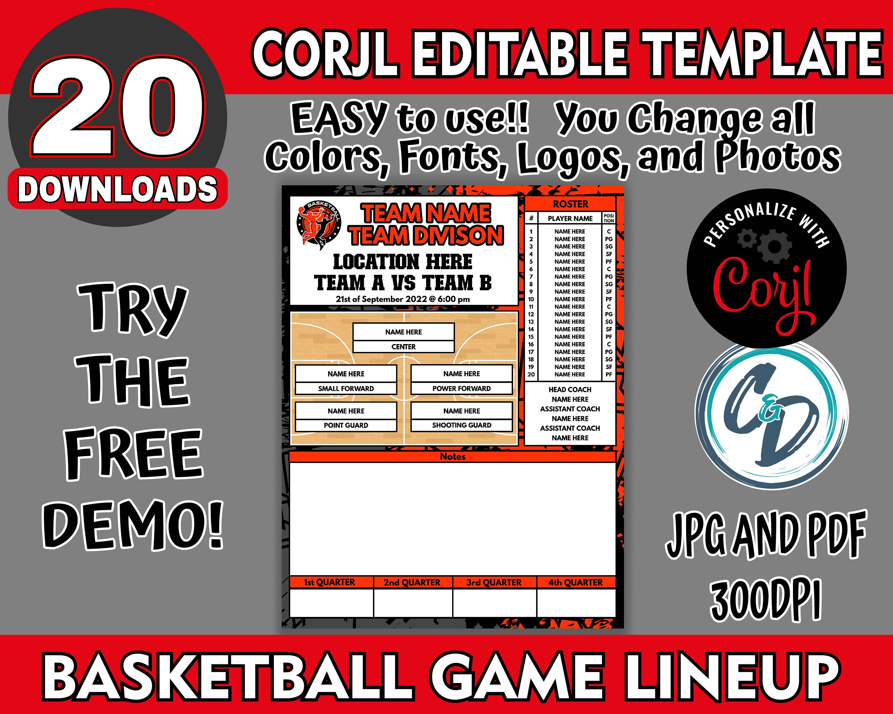 EDITABLE And PRINTABLE Basketball Lineup Maker Custom Lineup ubicaciondepersonas.cdmx.gob.mx