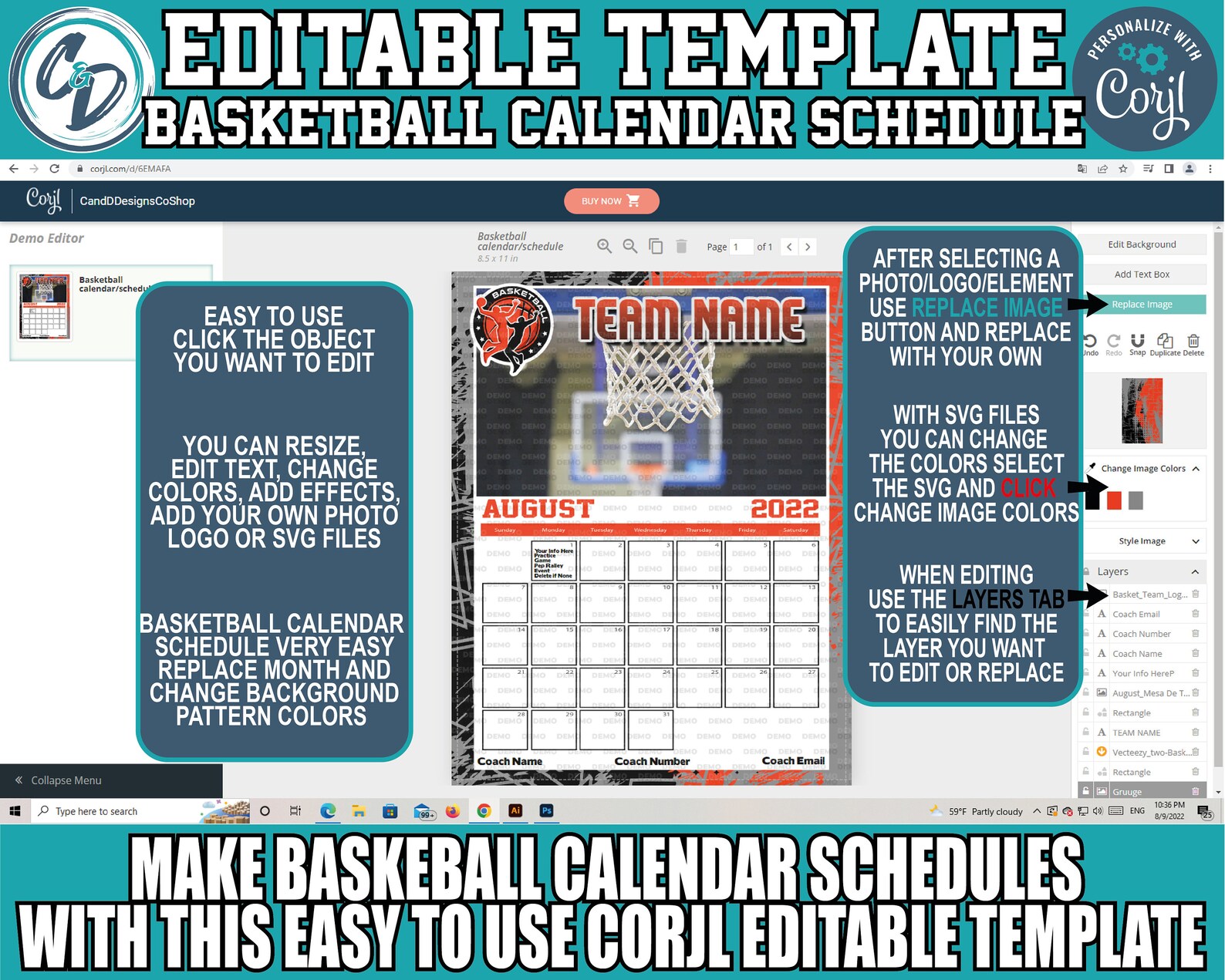 EDITABLE and PRINTABLE Basketball Calendar Schedule Template - Etsy
